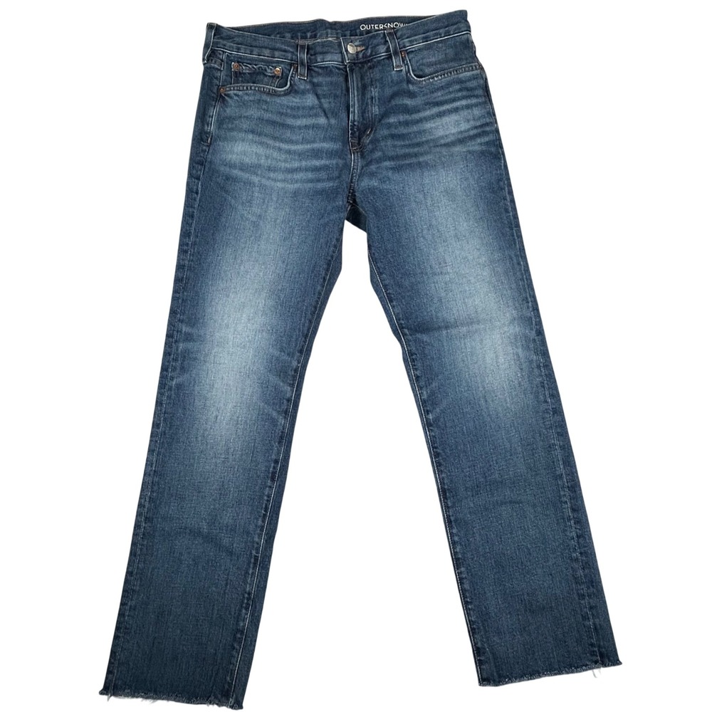 Outerknown S.E.A Men's Straight Leg Jeans Dark Wash Frayed Hem Size 32
